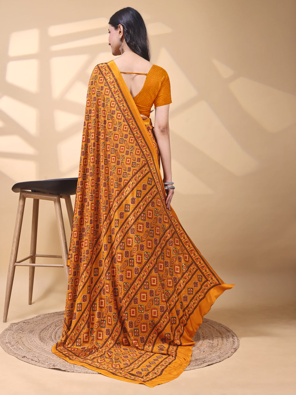 Crepe Ethnic Motif Burnt Orange Saree