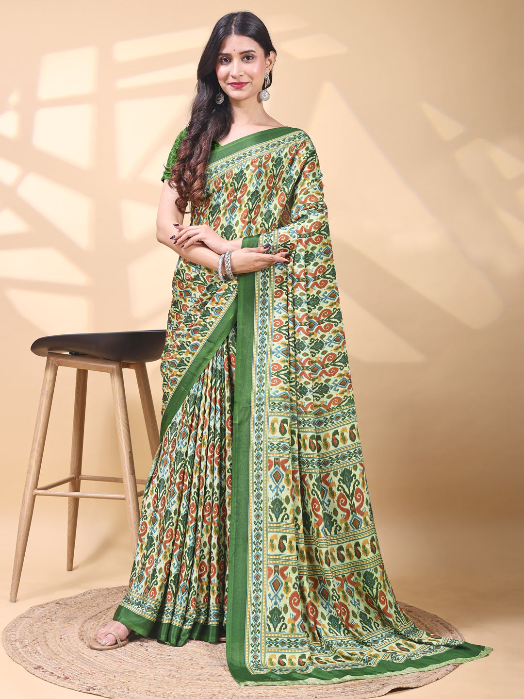 Crepe Ethnic Motif Mint Green Saree