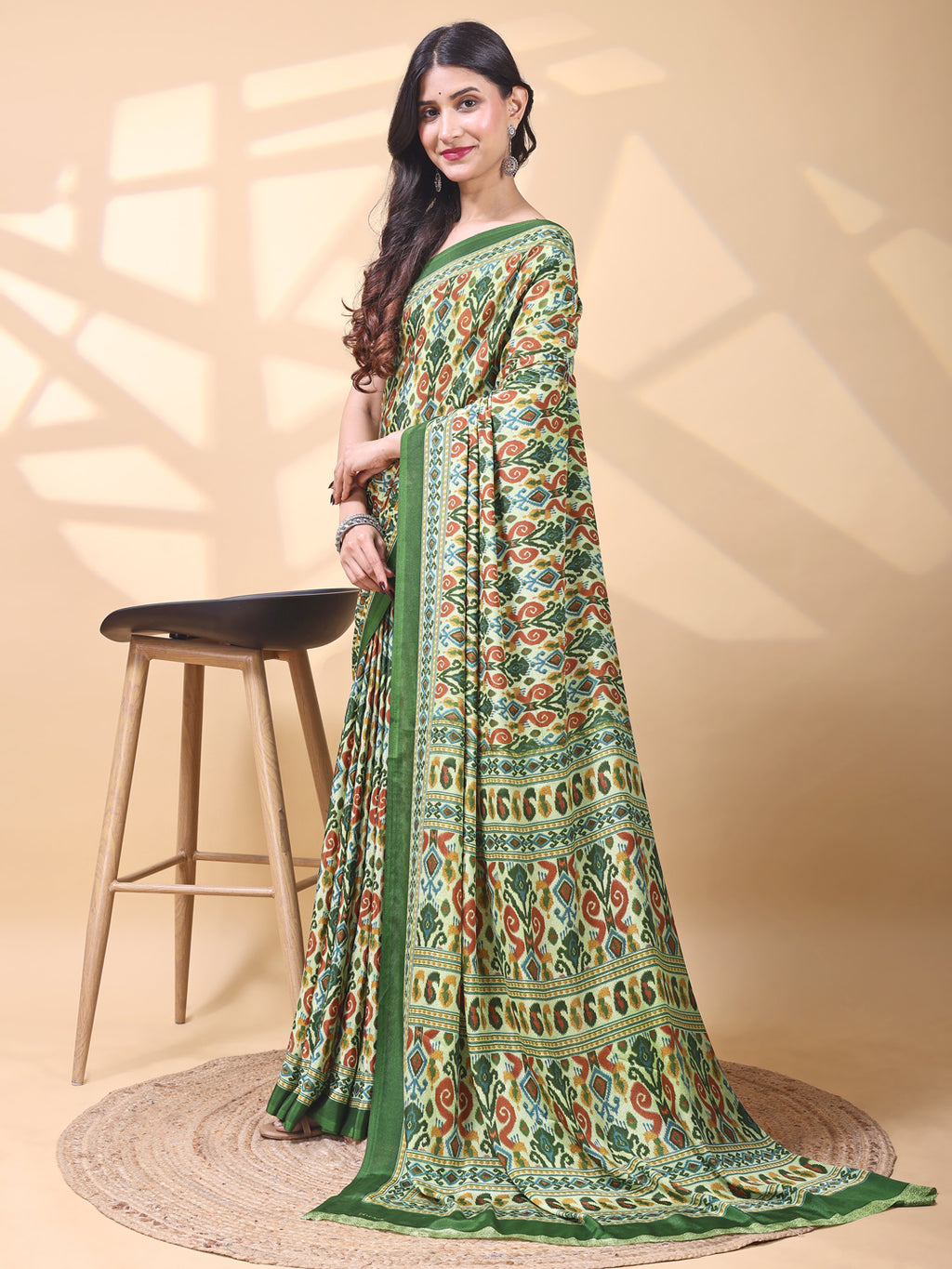 Crepe Ethnic Motif Mint Green Saree