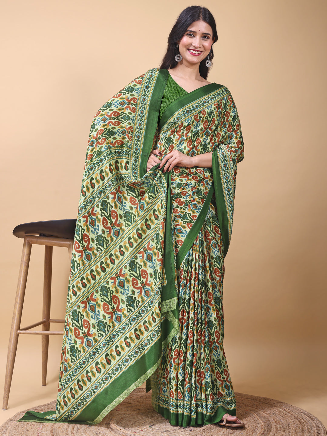 Crepe Ethnic Motif Mint Green Saree