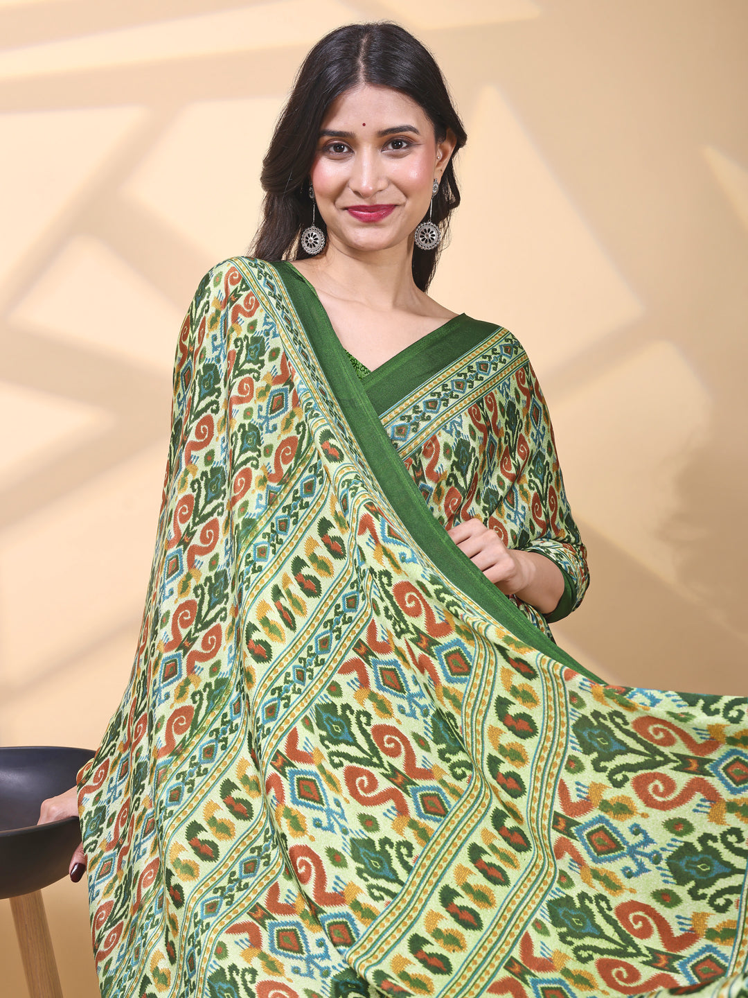 Crepe Ethnic Motif Mint Green Saree