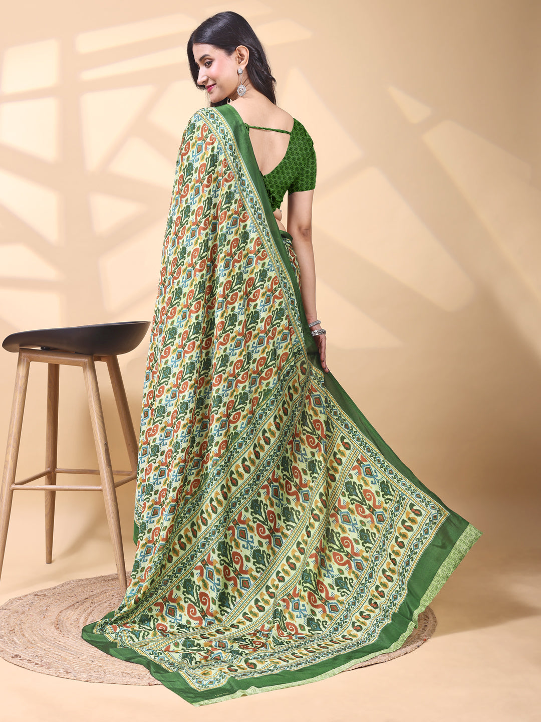 Crepe Ethnic Motif Mint Green Saree