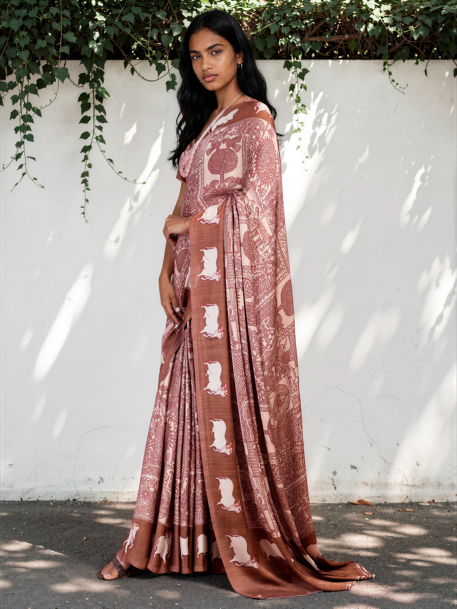 Dusty Pink Ethnic Motif Satin Georgette Saree