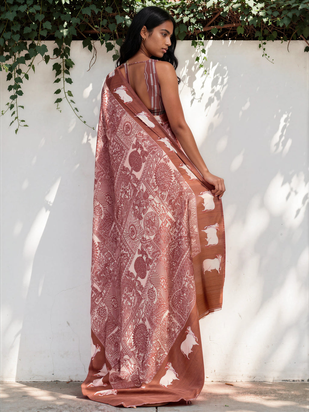 Dusty Pink Ethnic Motif Satin Georgette Saree