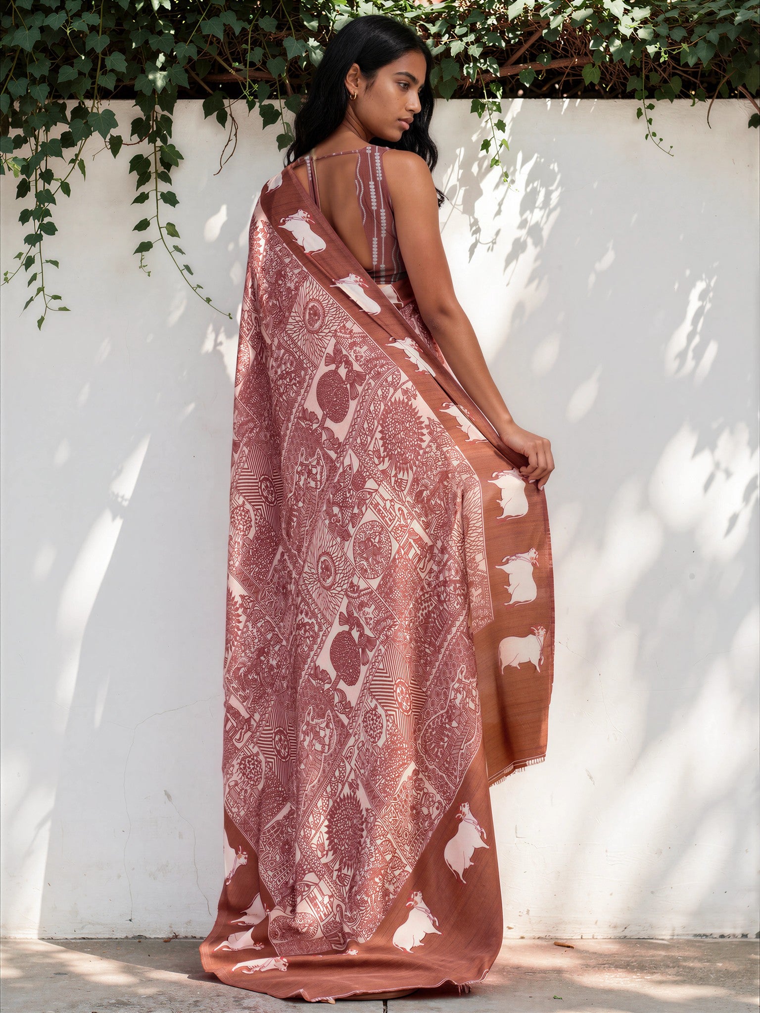 Dusty Pink Ethnic Motif Satin Georgette Saree