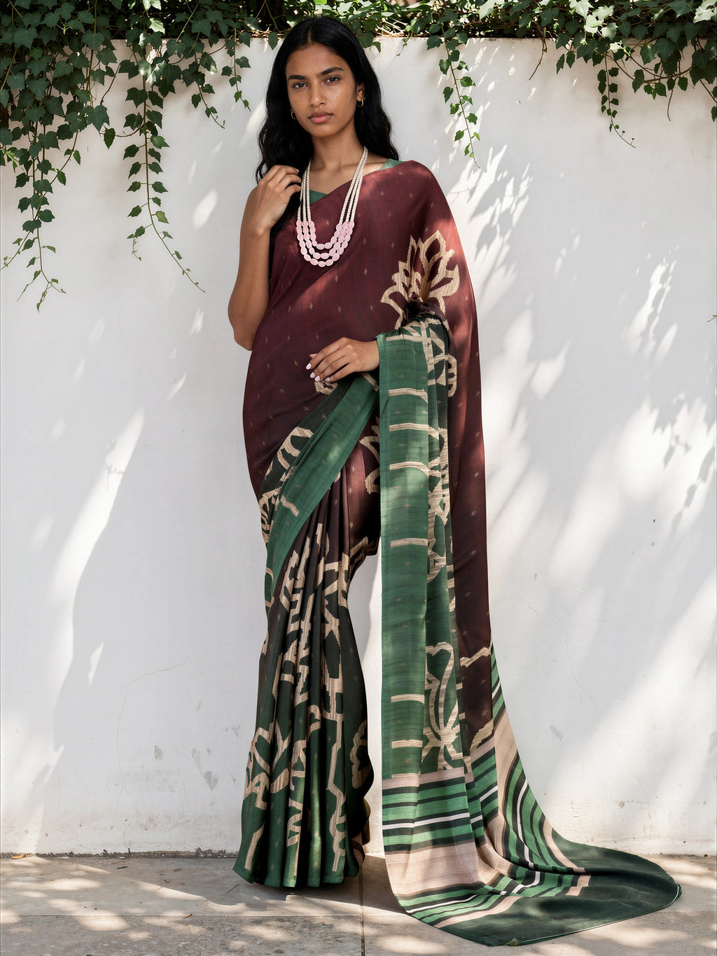 Dark Green Ethnic Motif Satin Georgette Saree
