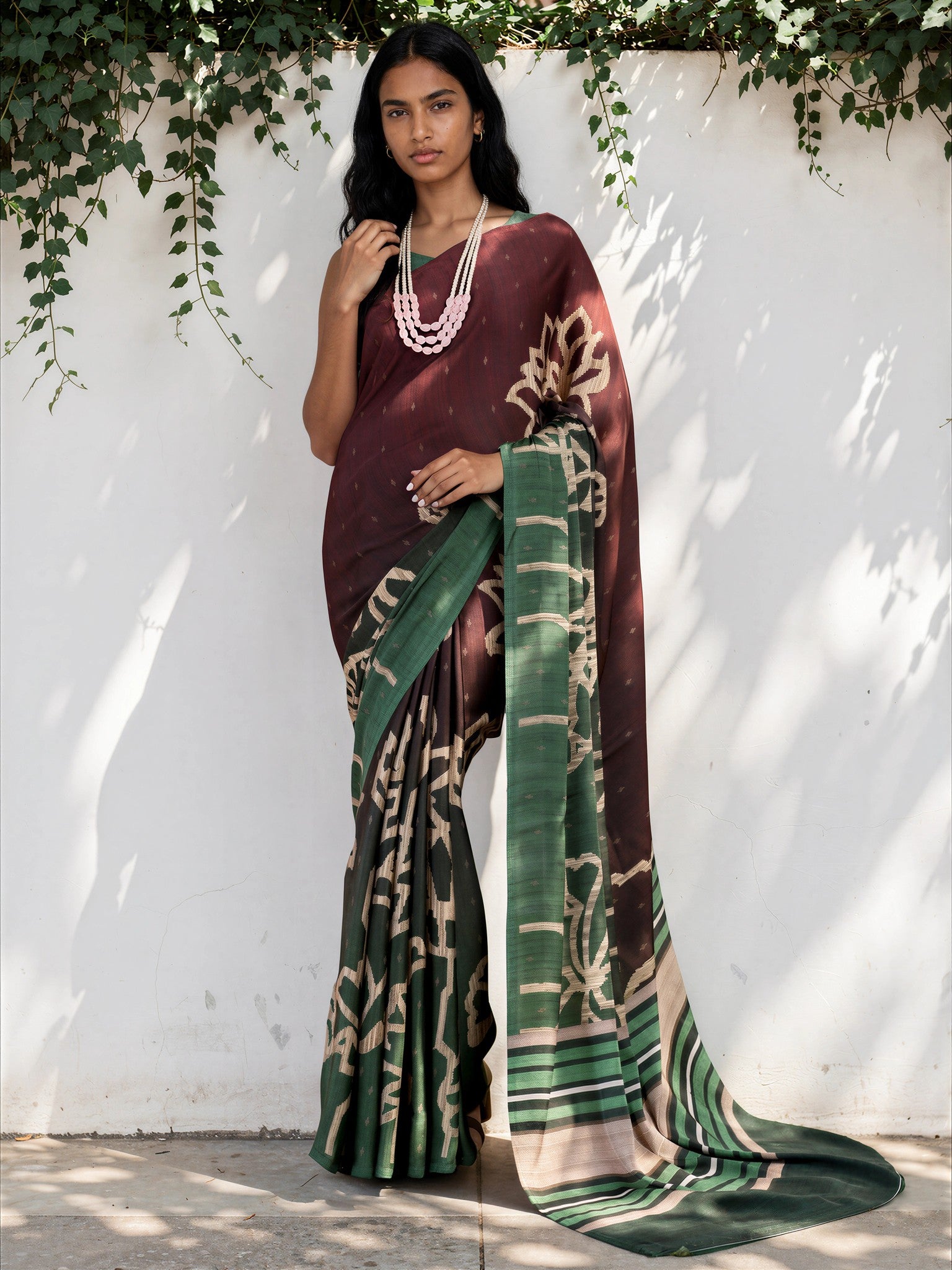 Dark Green Ethnic Motif Satin Georgette Saree