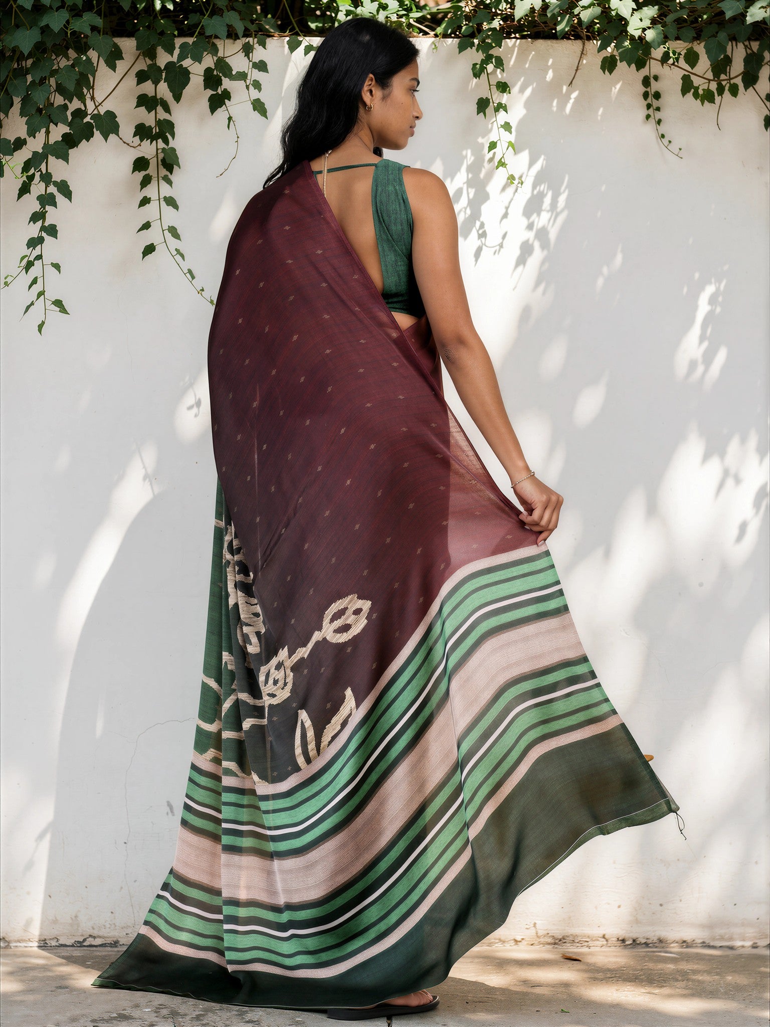 Dark Green Ethnic Motif Satin Georgette Saree