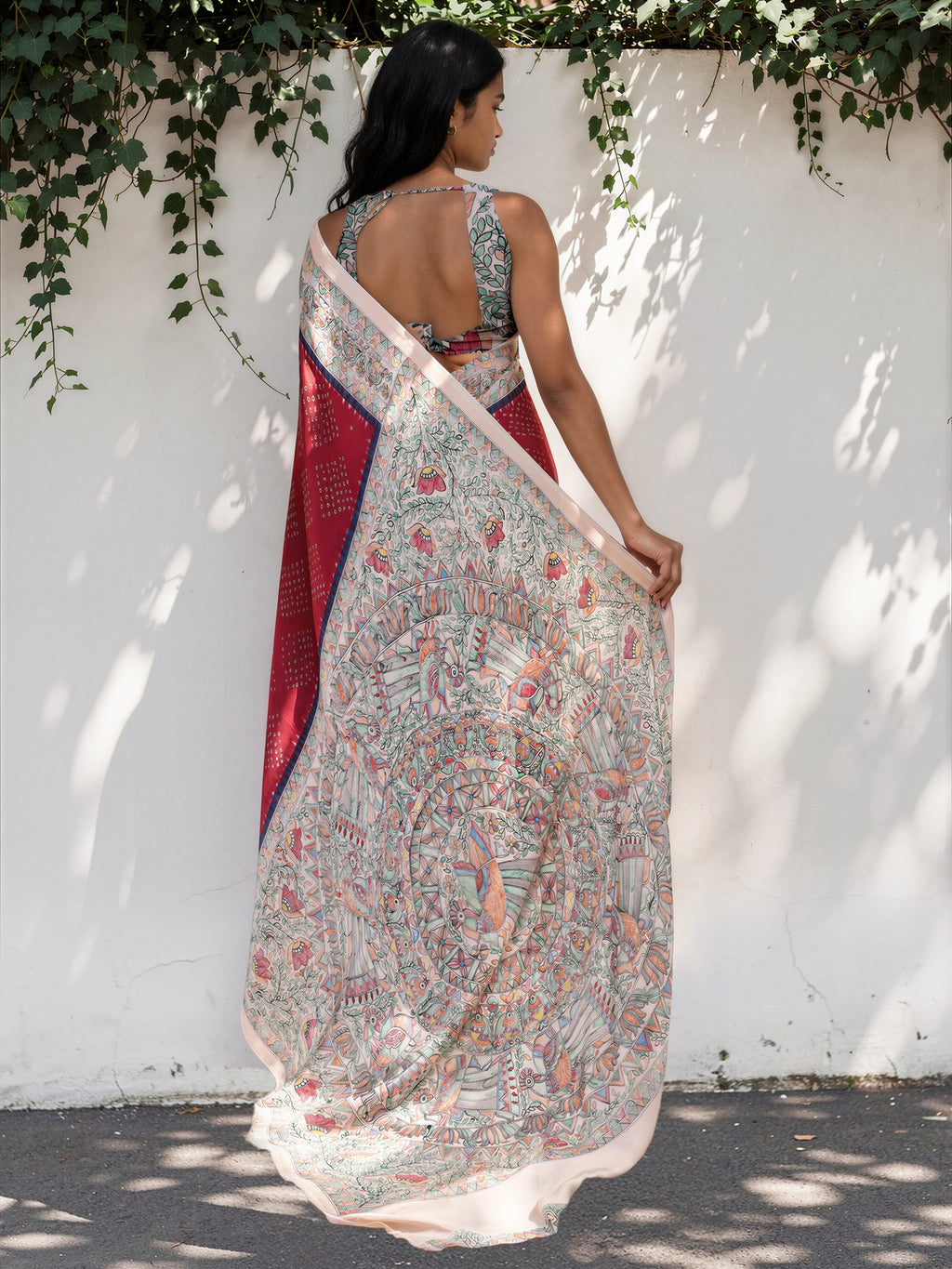 Maroon Red Ethnic Motif Satin Georgette Saree