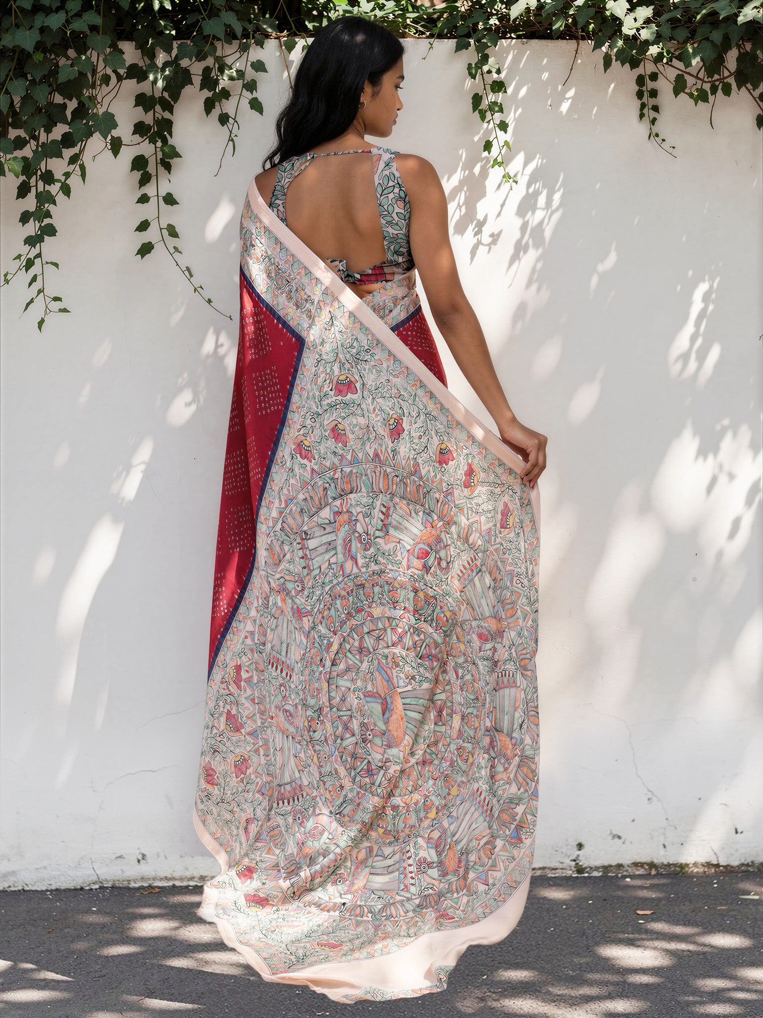 Maroon Red Ethnic Motif Satin Georgette Saree