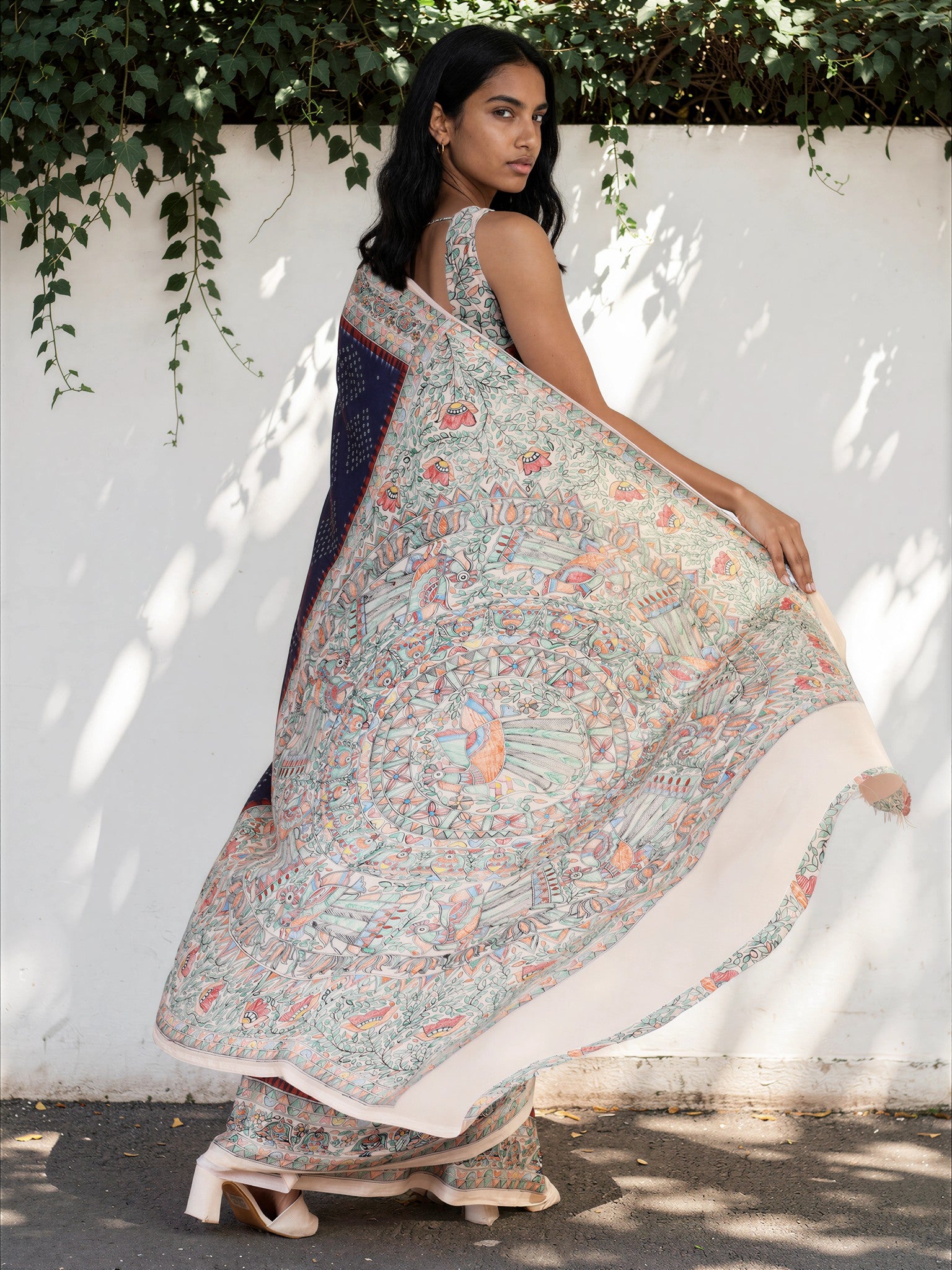 Navy Blue Ethnic Motif Satin Georgette Saree