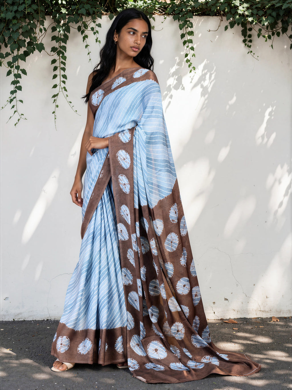Light Blue Ethnic Motif Satin Georgette Saree