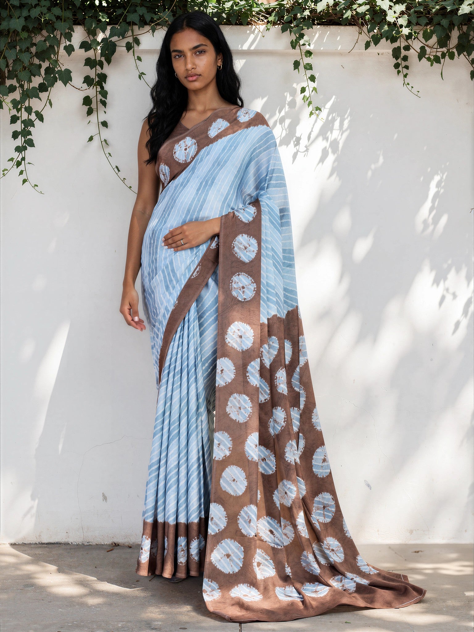 Light Blue Ethnic Motif Satin Georgette Saree
