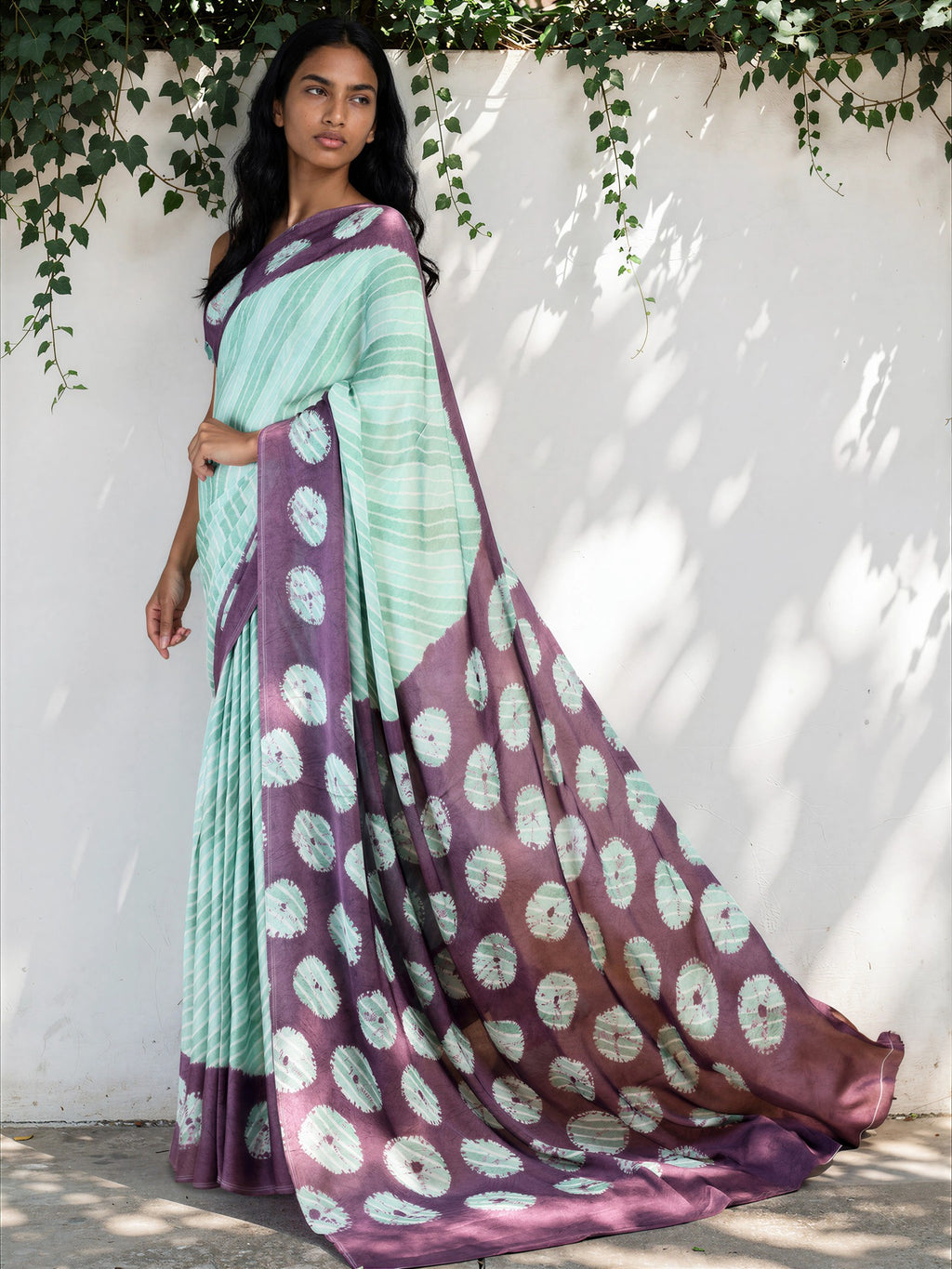 Dark Purple Ethnic Motif Satin Georgette Saree