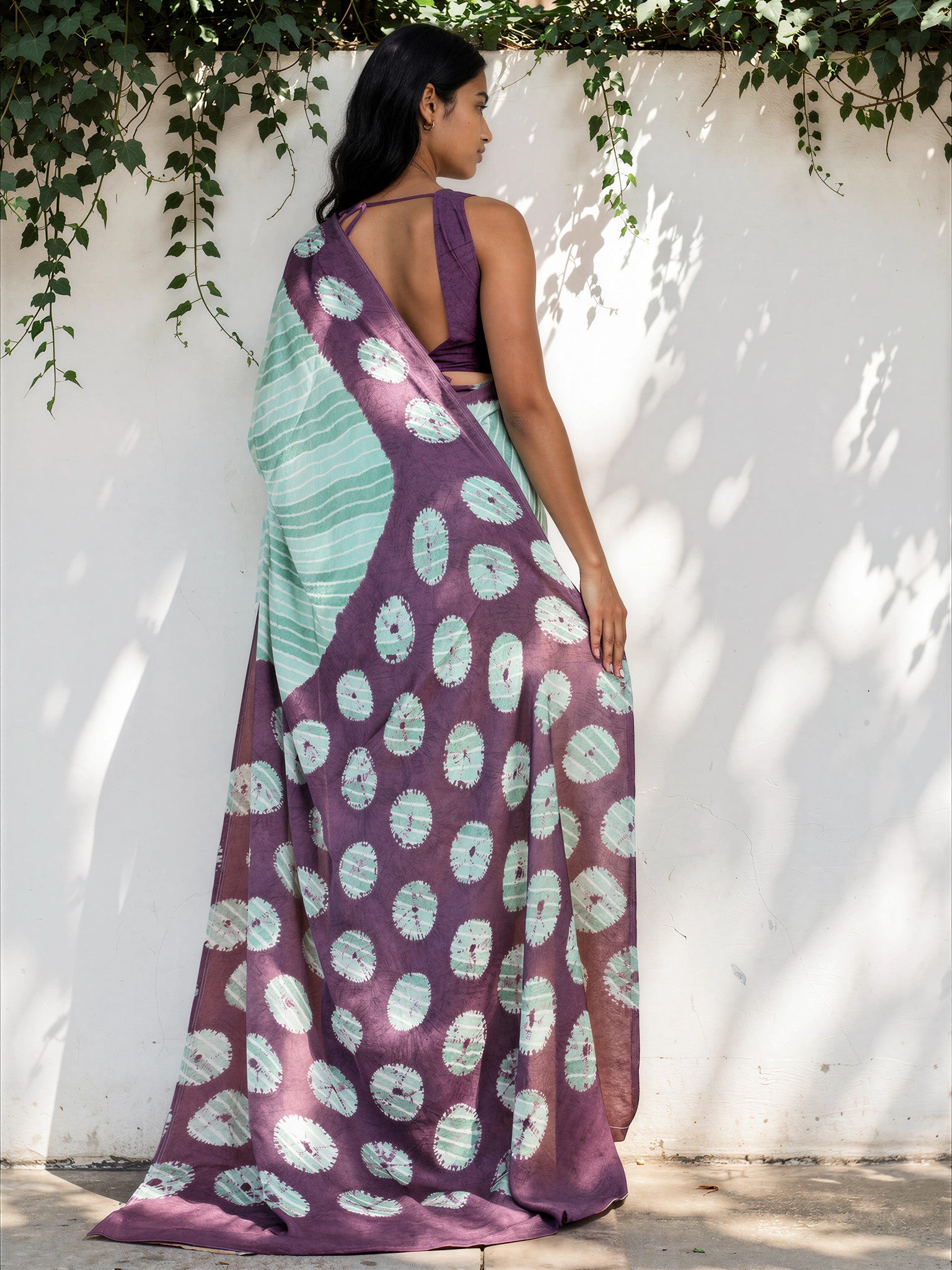 Dark Purple Ethnic Motif Satin Georgette Saree