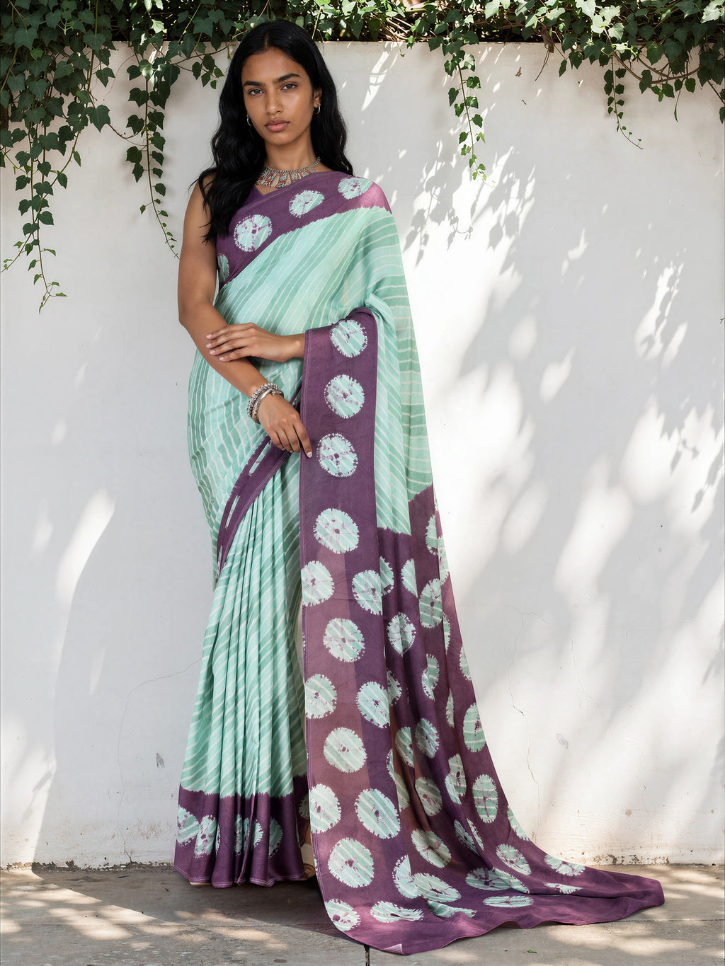 Dark Purple Ethnic Motif Satin Georgette Saree