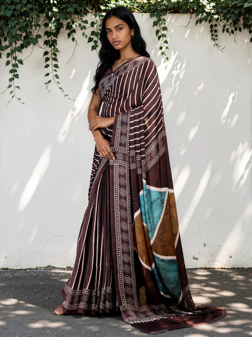 Charcoal Grey Ethnic Motif Satin Georgette Saree