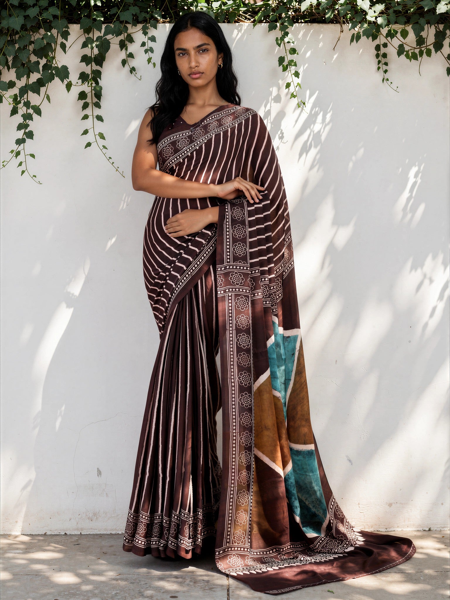 Charcoal Grey Ethnic Motif Satin Georgette Saree