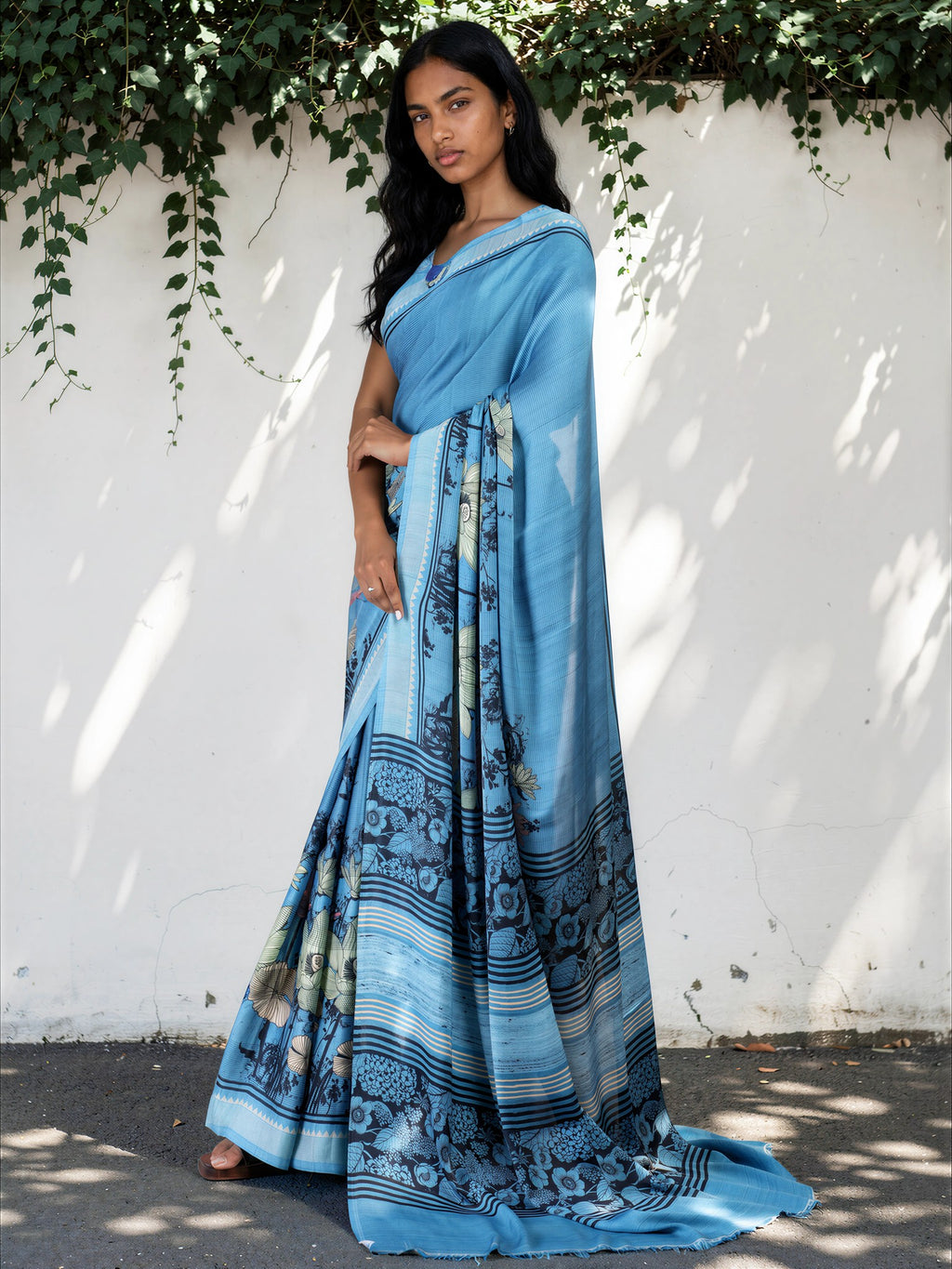 Royal Blue Ethnic Motif Satin Georgette Saree
