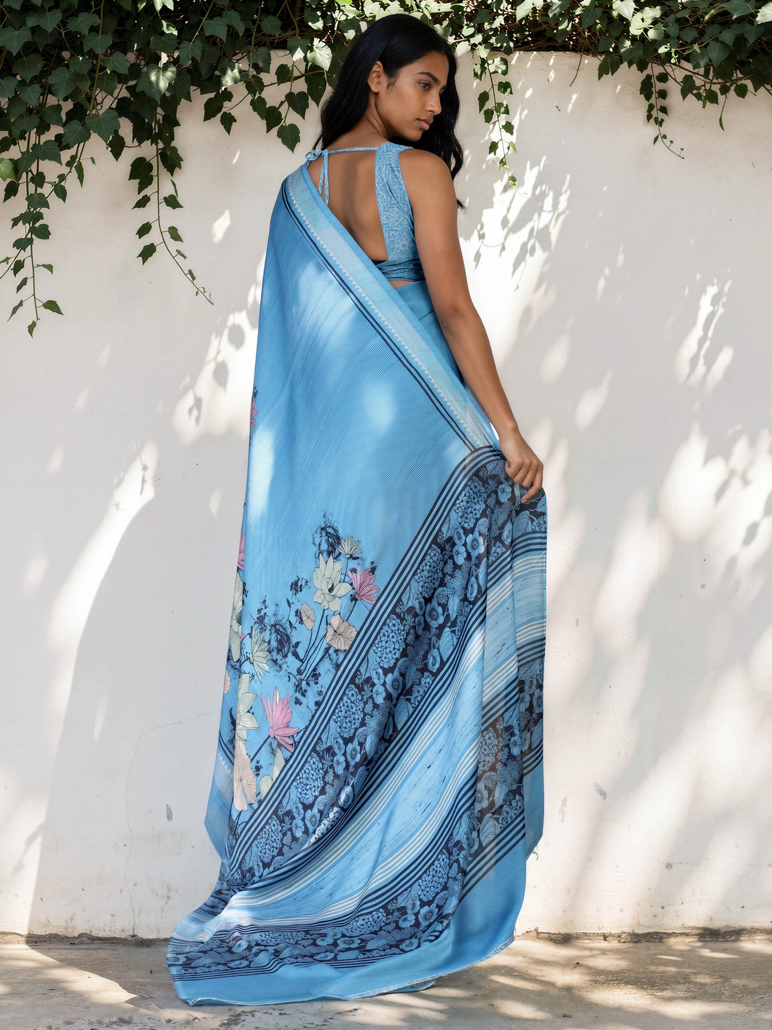 Royal Blue Ethnic Motif Satin Georgette Saree