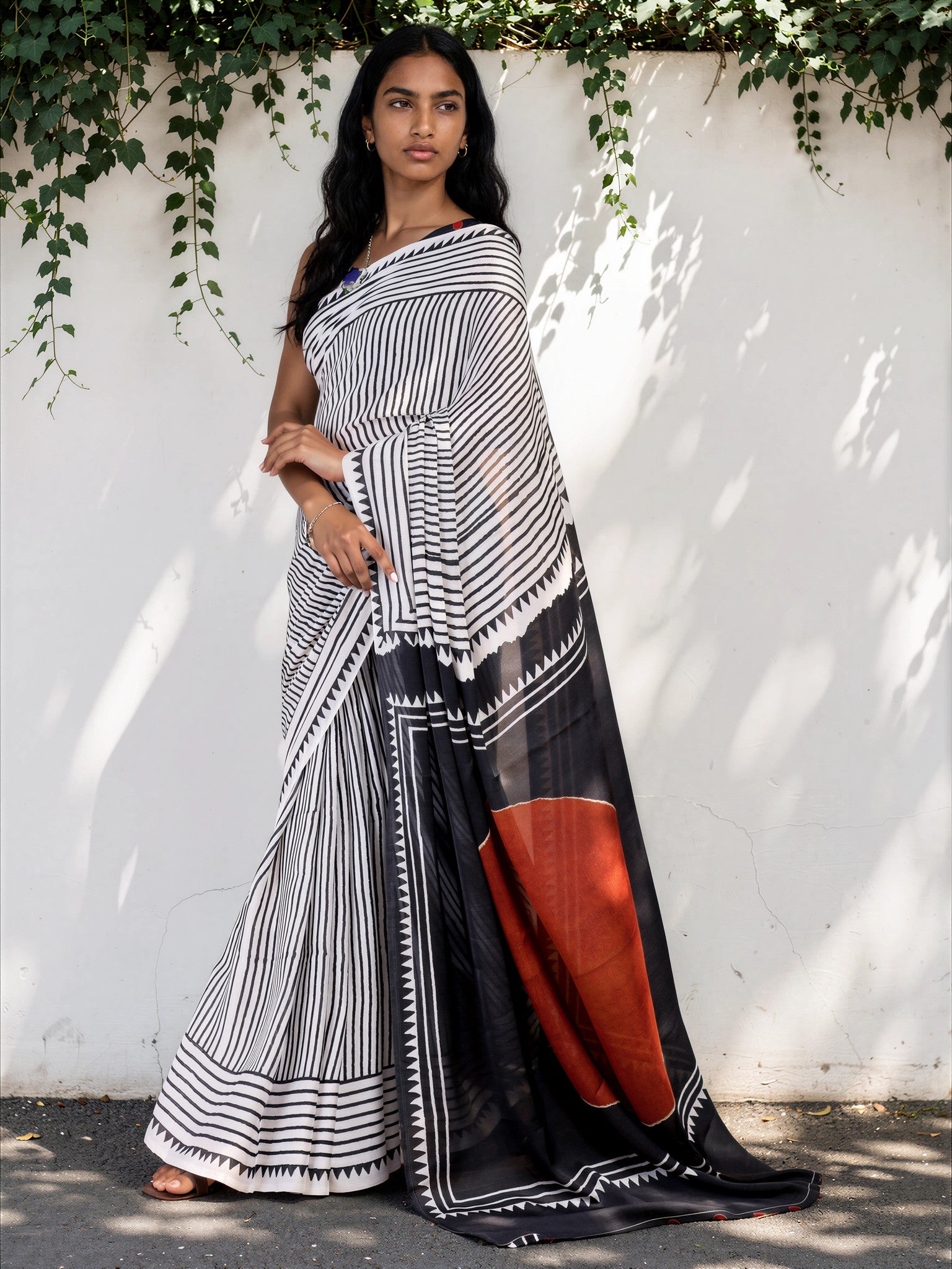 Silver Grey Geometric  Satin Georgette Saree