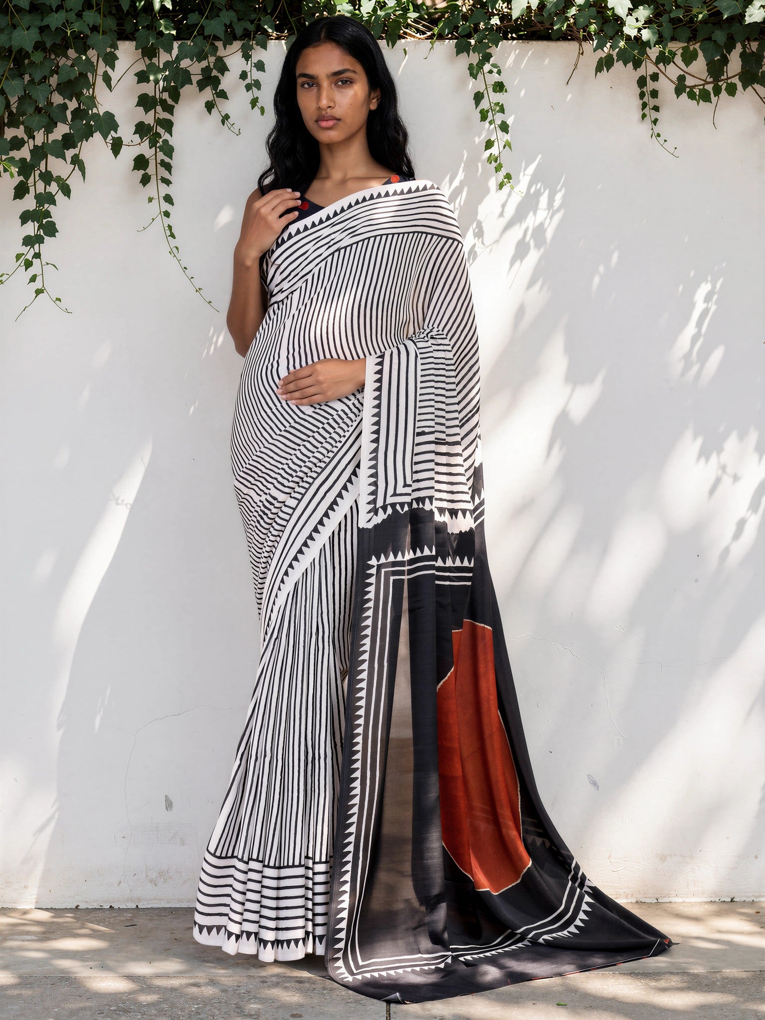 Silver Grey Geometric  Satin Georgette Saree