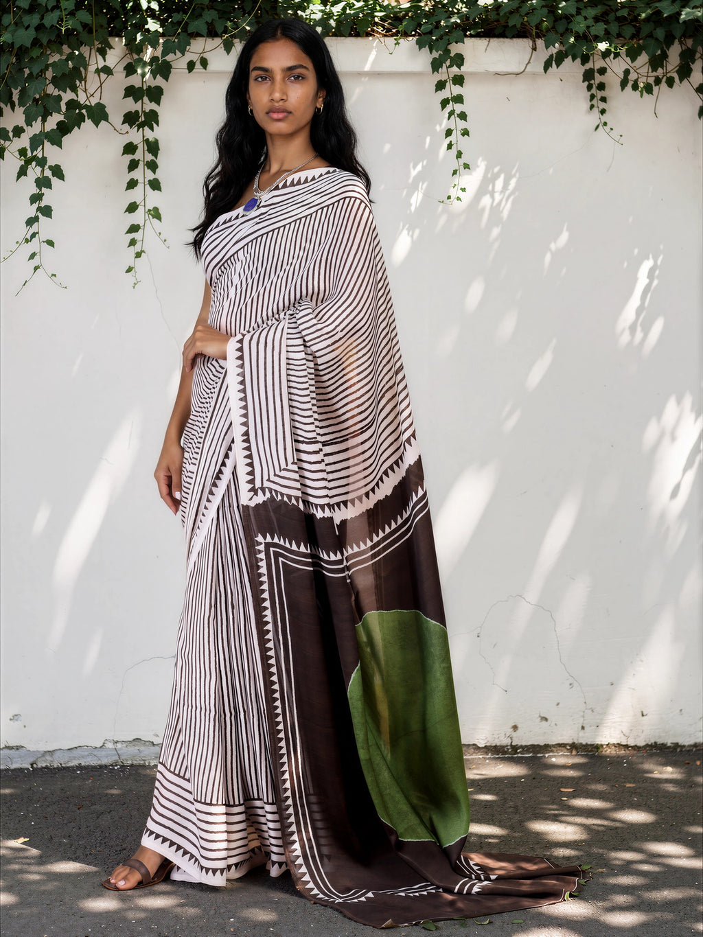 Ash Grey Geometric  Satin Georgette Saree
