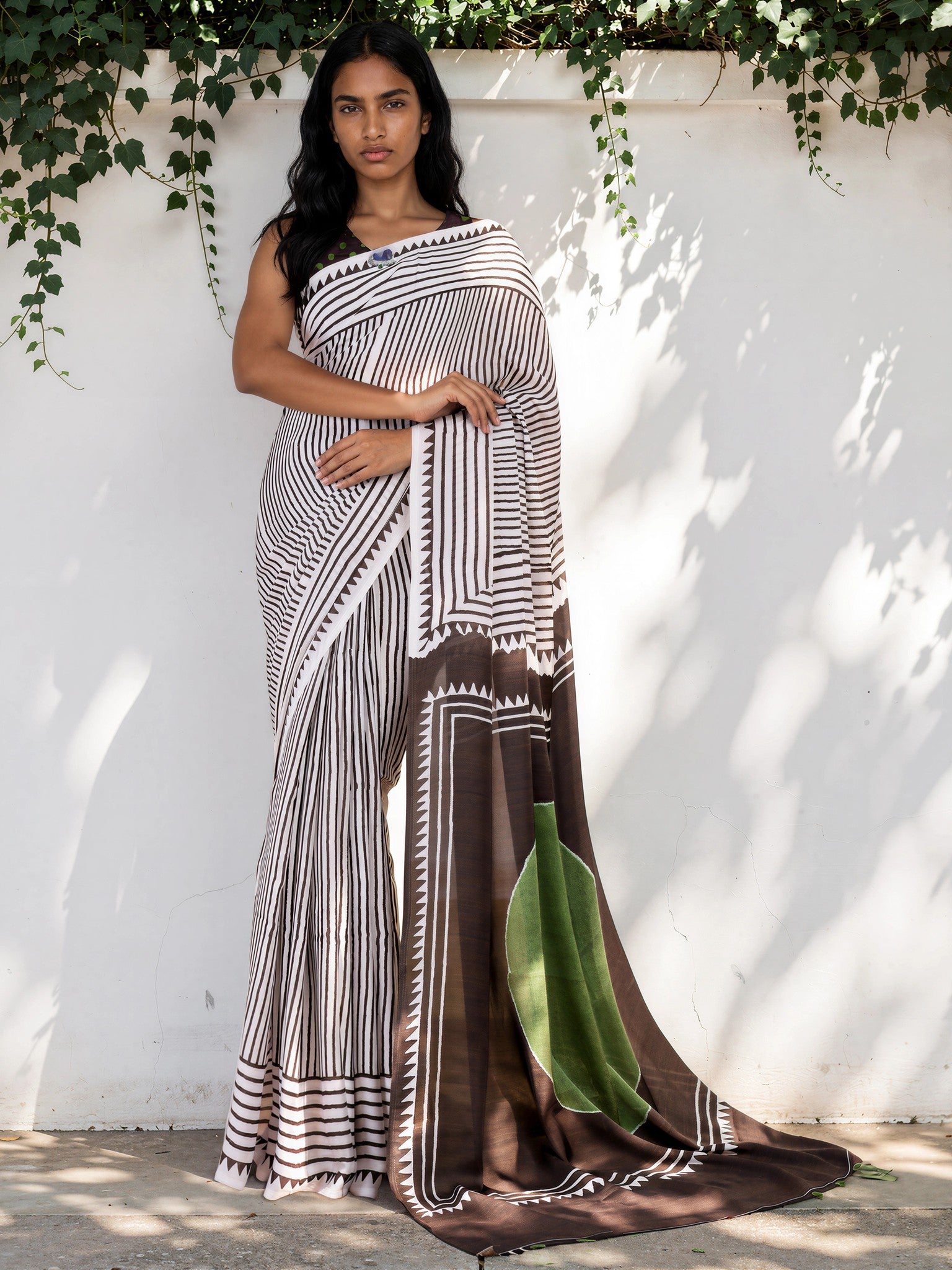 Ash Grey Geometric  Satin Georgette Saree