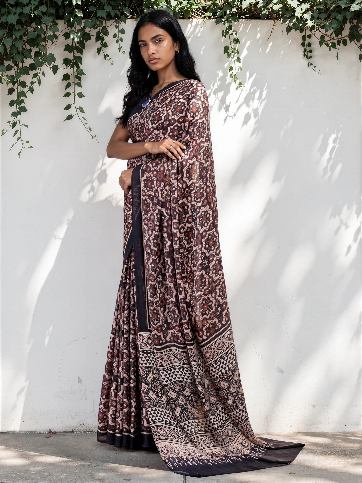 Deep Purple Ethnic Motif Satin Georgette Saree