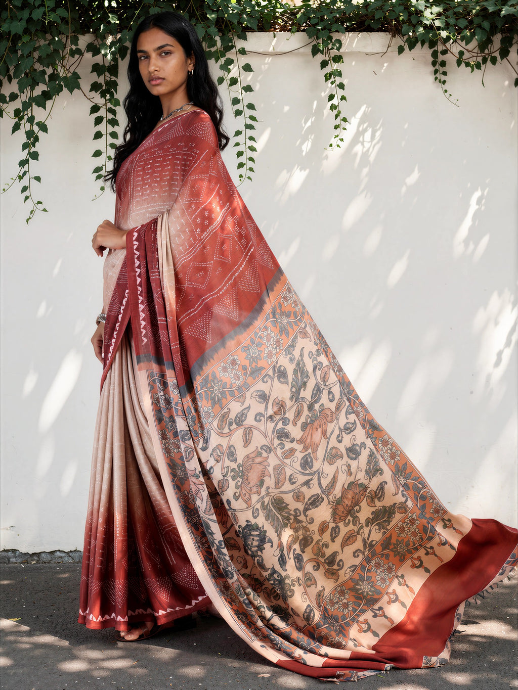 Rose Pink Ethnic Motif Satin Georgette Saree