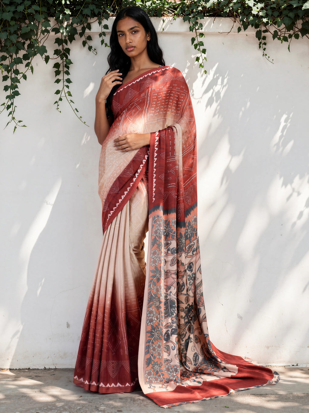 Rose Pink Ethnic Motif Satin Georgette Saree