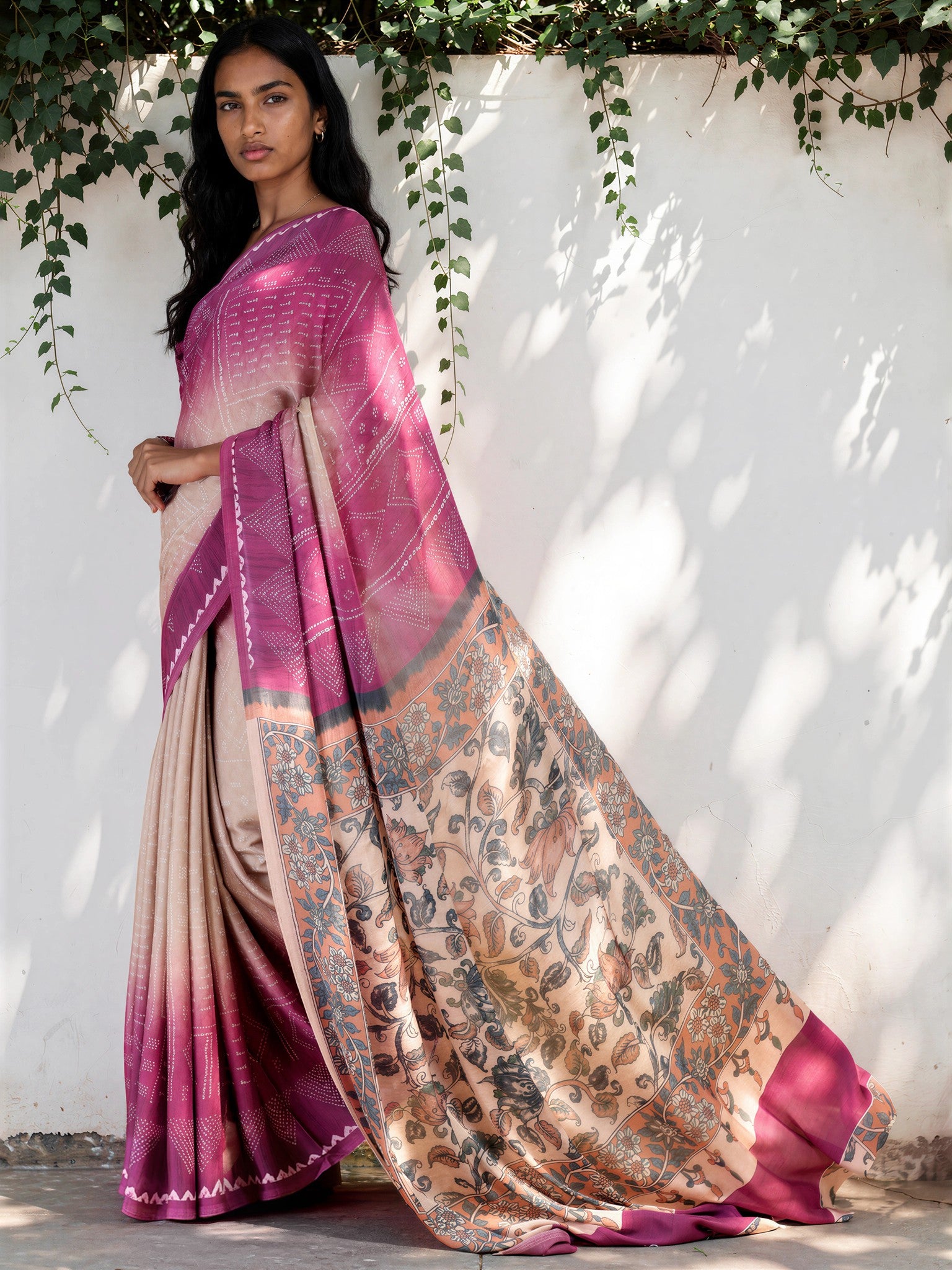 Blush Pink Ethnic Motif Satin Georgette Saree