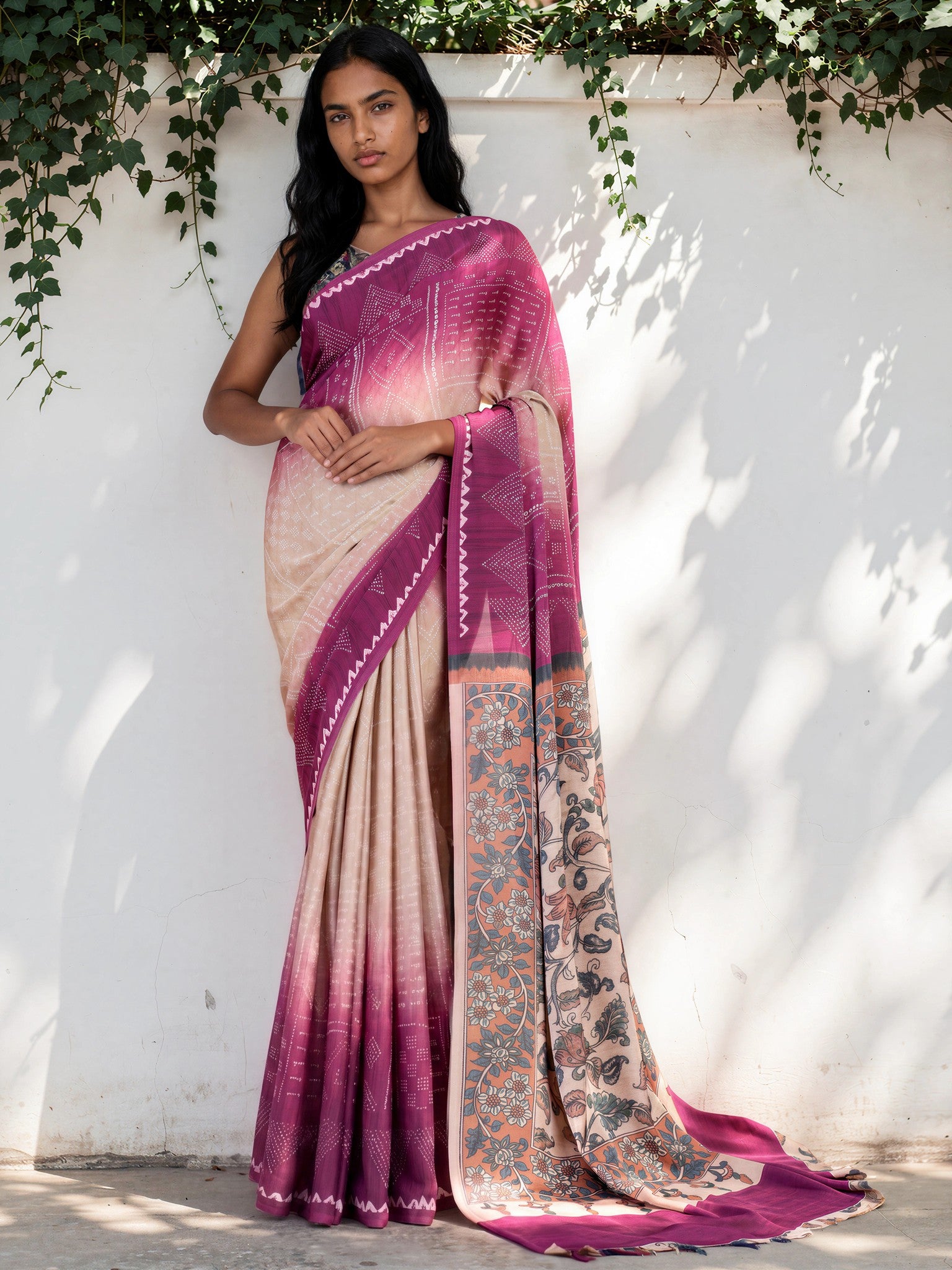 Blush Pink Ethnic Motif Satin Georgette Saree