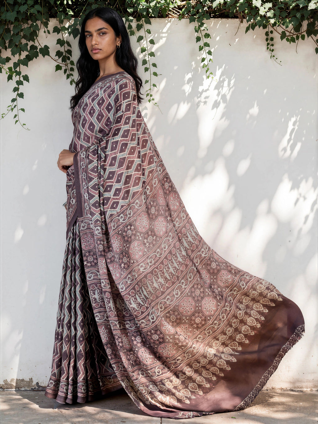 Steel Grey Ethnic Motif Satin Georgette Saree
