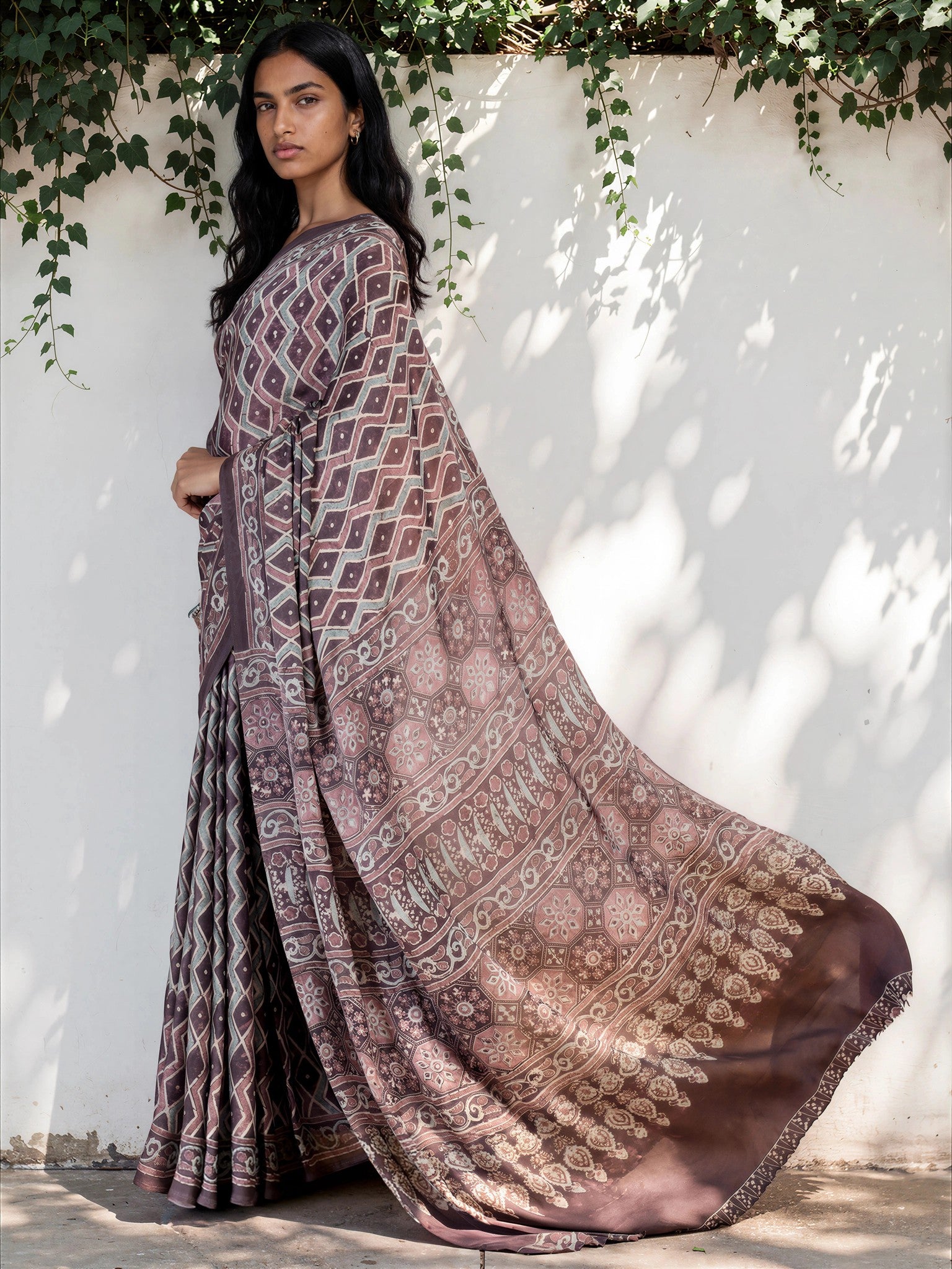Steel Grey Ethnic Motif Satin Georgette Saree