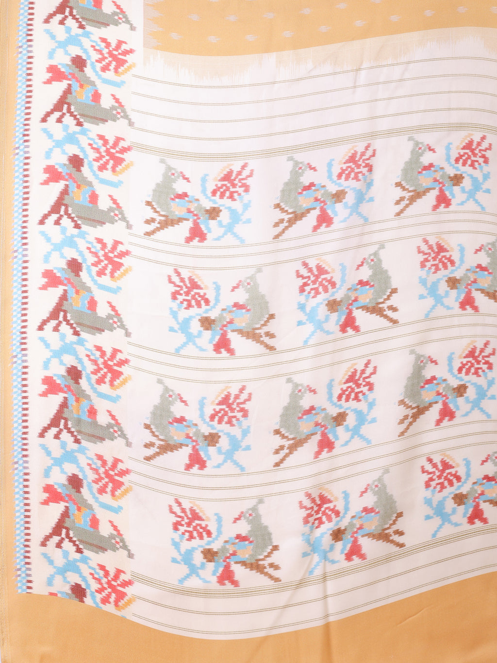 Cream White Ethnic Motif Satin Georgette Saree