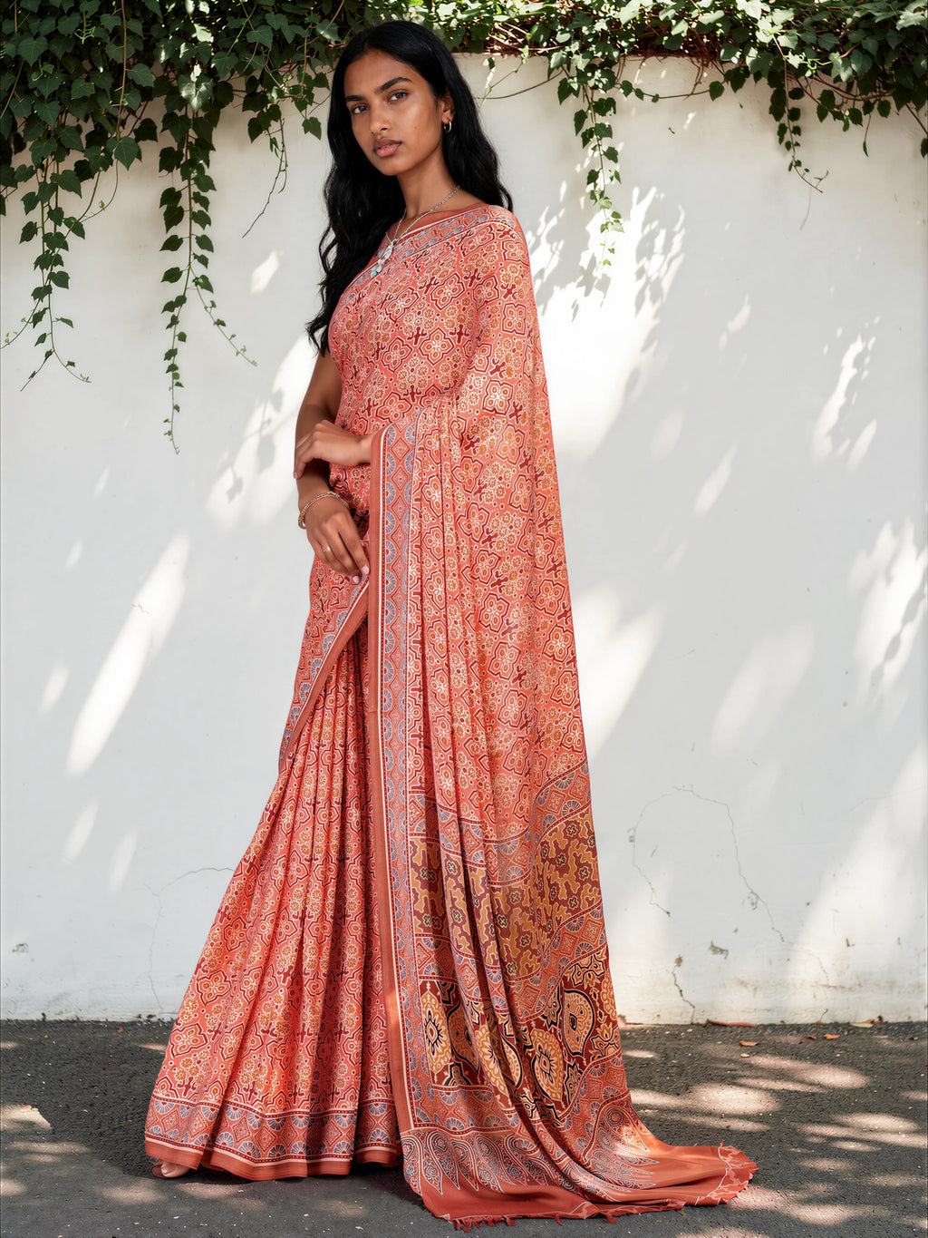 Light Pink Ethnic Motif Satin Georgette Saree