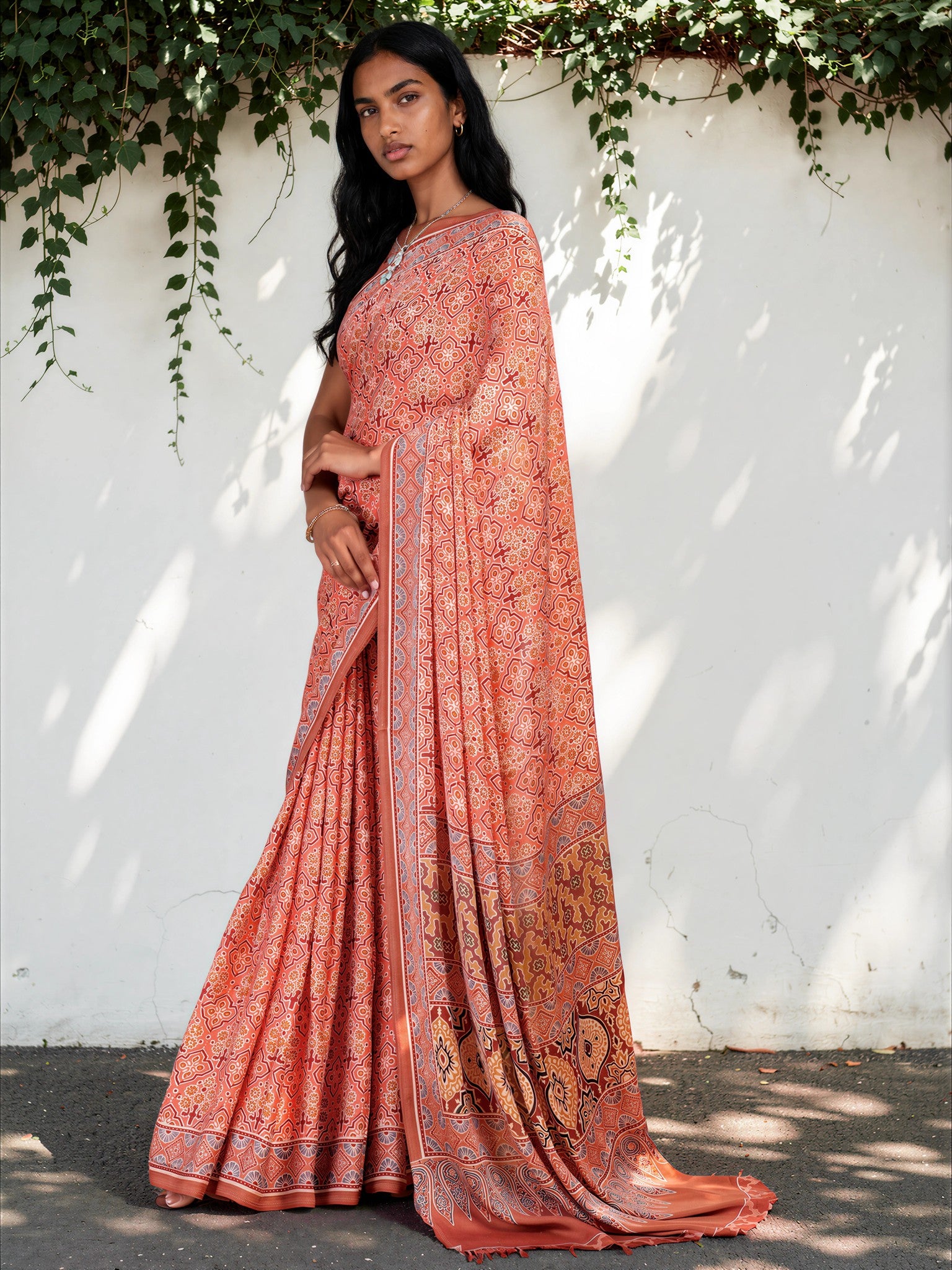 Light Pink Ethnic Motif Satin Georgette Saree