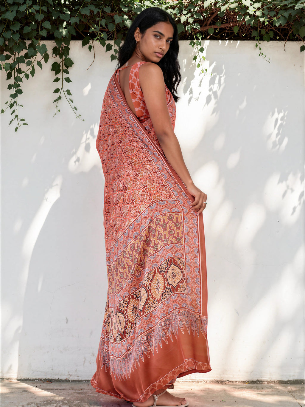 Light Pink Ethnic Motif Satin Georgette Saree