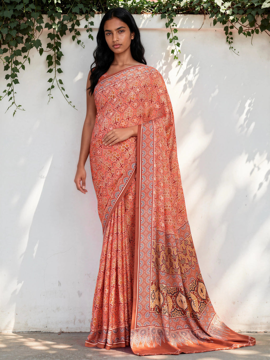 Light Pink Ethnic Motif Satin Georgette Saree