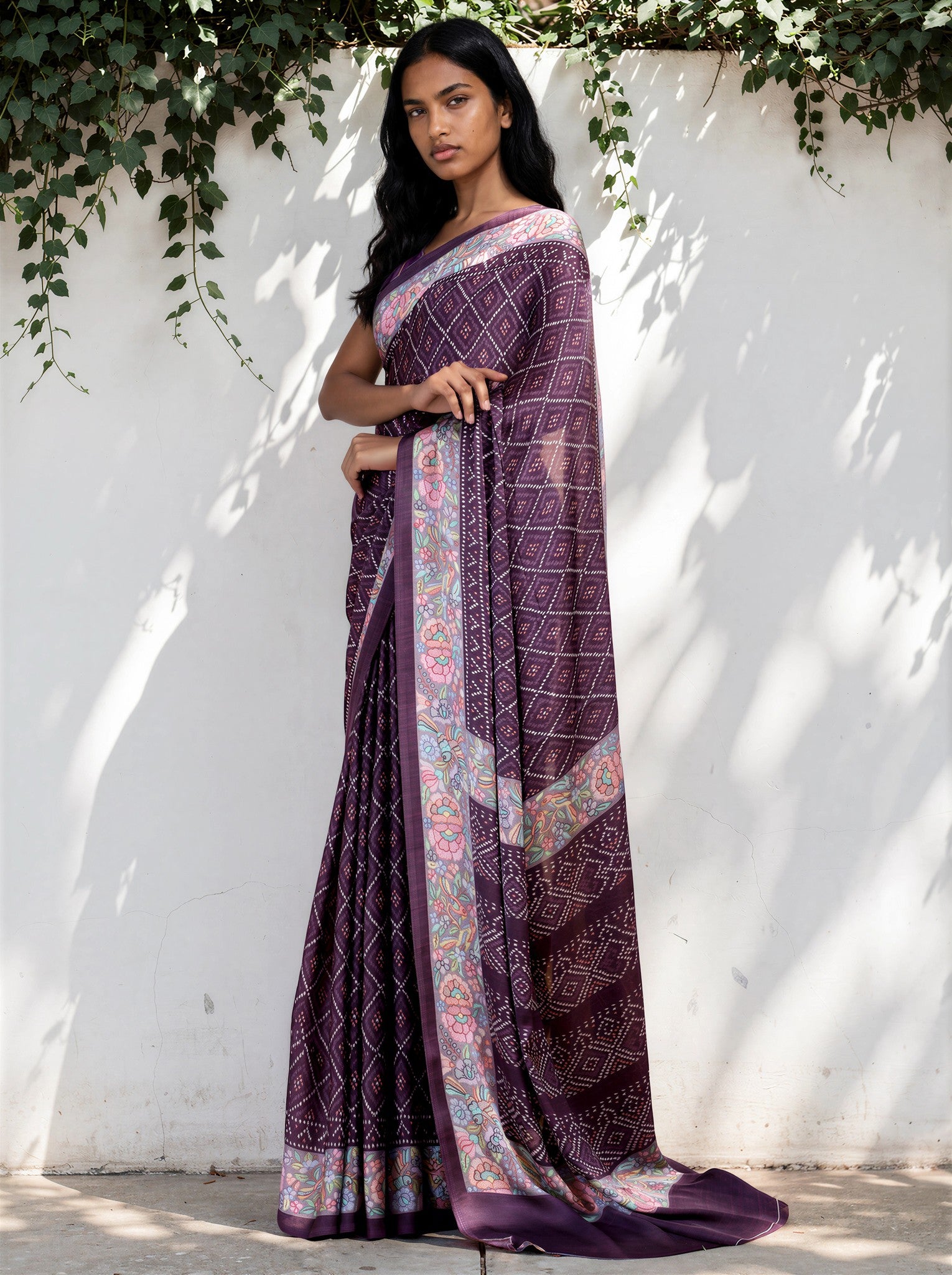 Indigo Blue Ethnic Motif Satin Georgette Saree