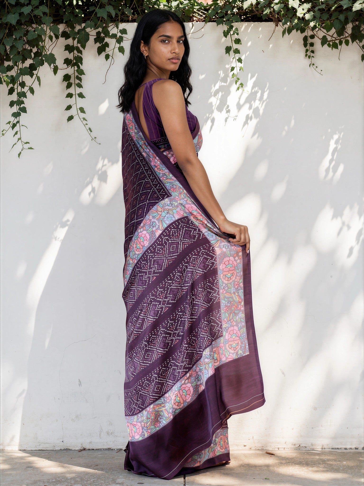 Indigo Blue Ethnic Motif Satin Georgette Saree