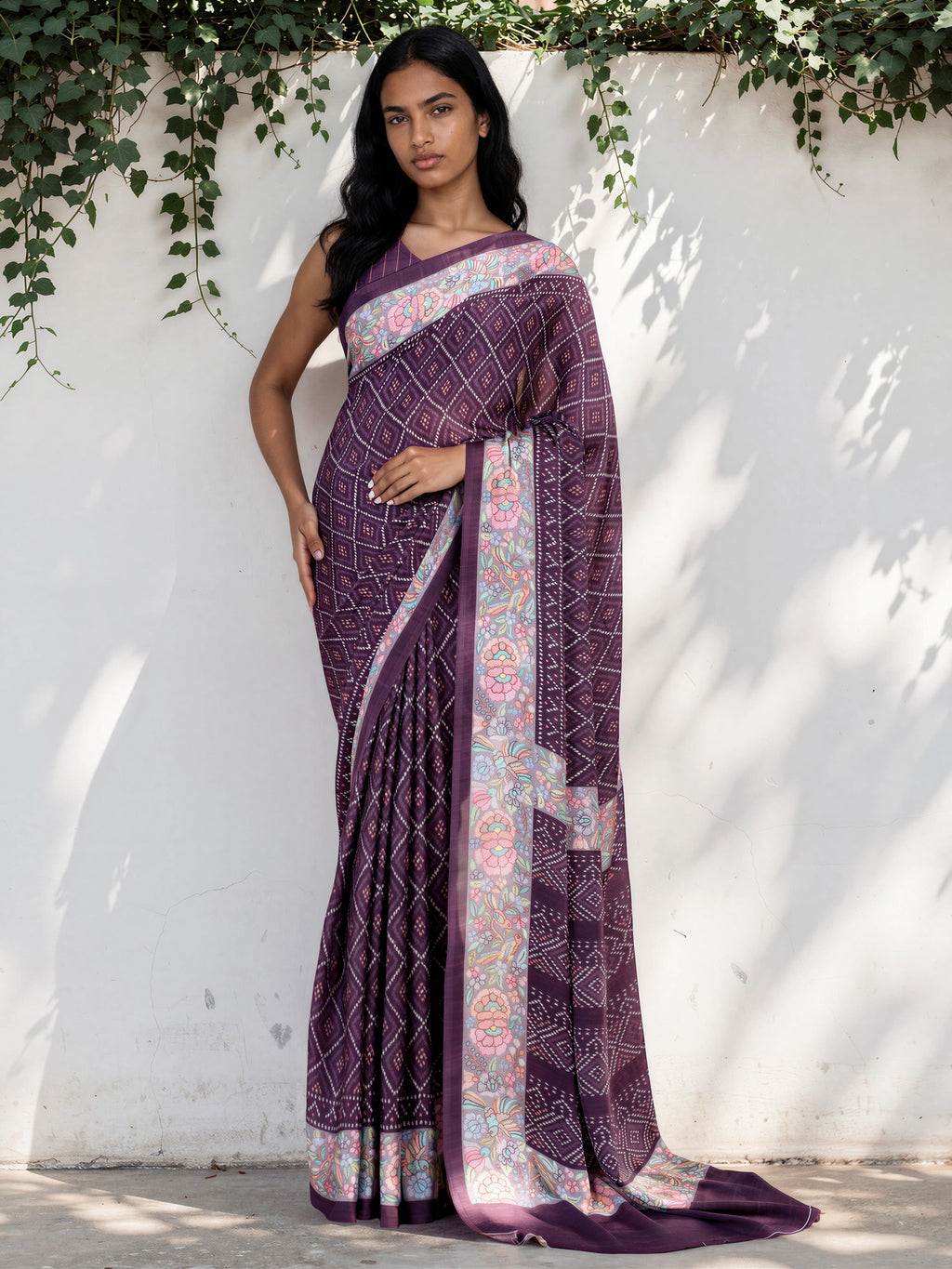 Indigo Blue Ethnic Motif Satin Georgette Saree