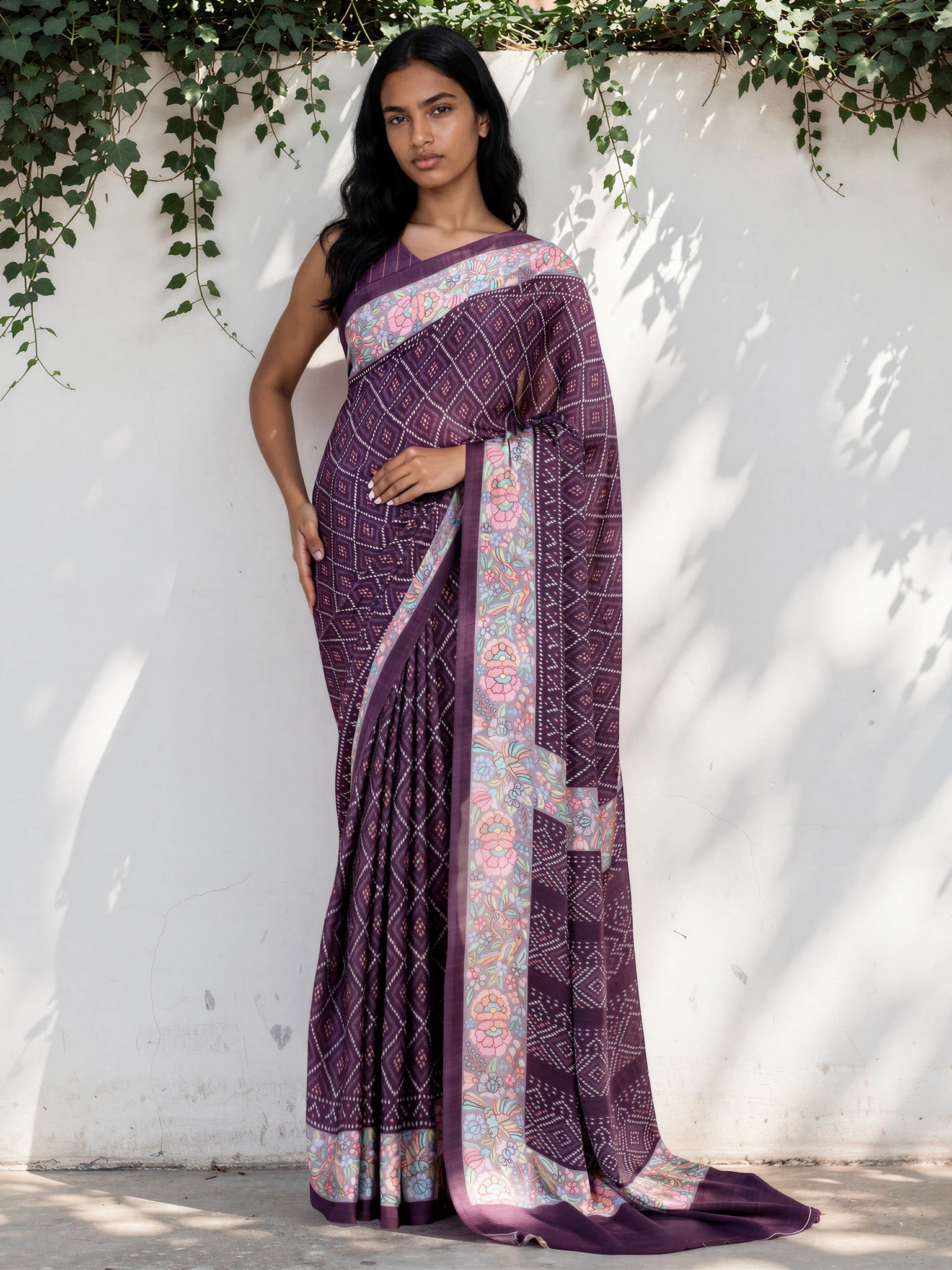 Indigo Blue Ethnic Motif Satin Georgette Saree