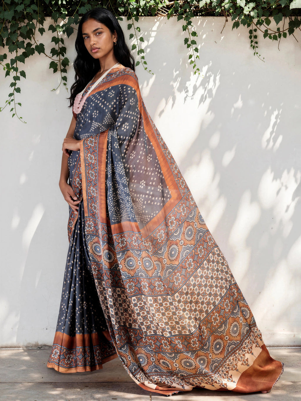 Plum Purple Ethnic Motif Satin Georgette Saree