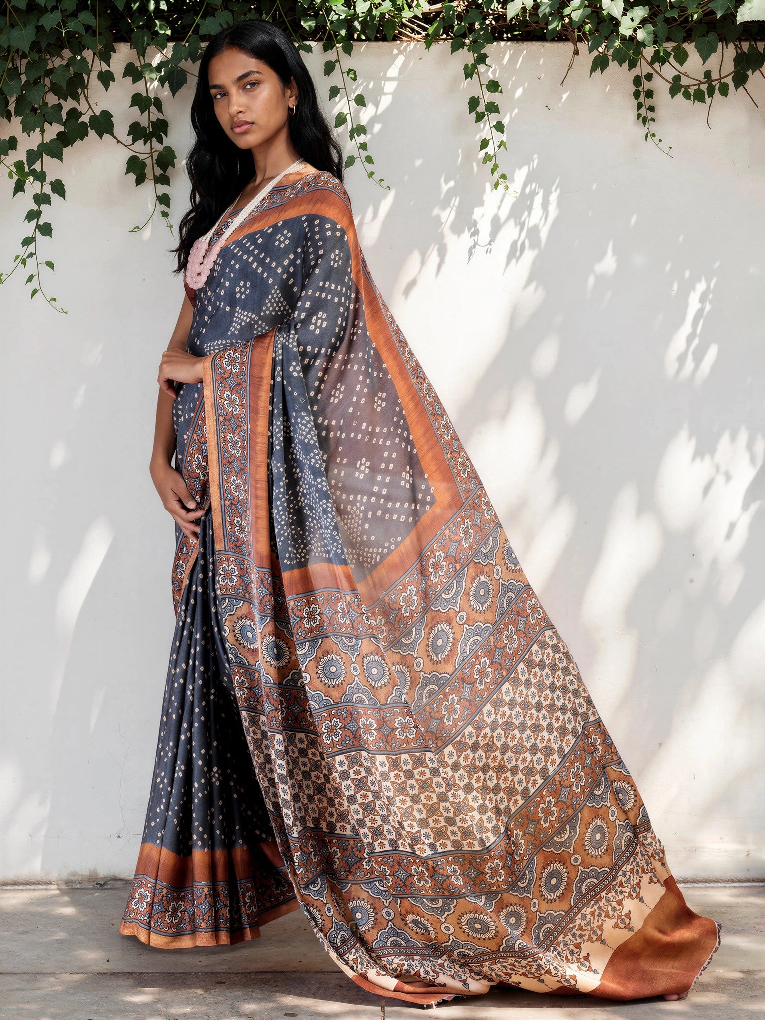 Plum Purple Ethnic Motif Satin Georgette Saree