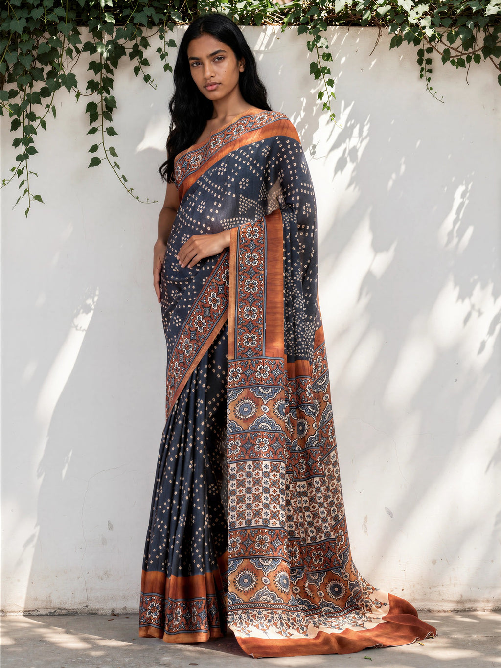 Plum Purple Ethnic Motif Satin Georgette Saree
