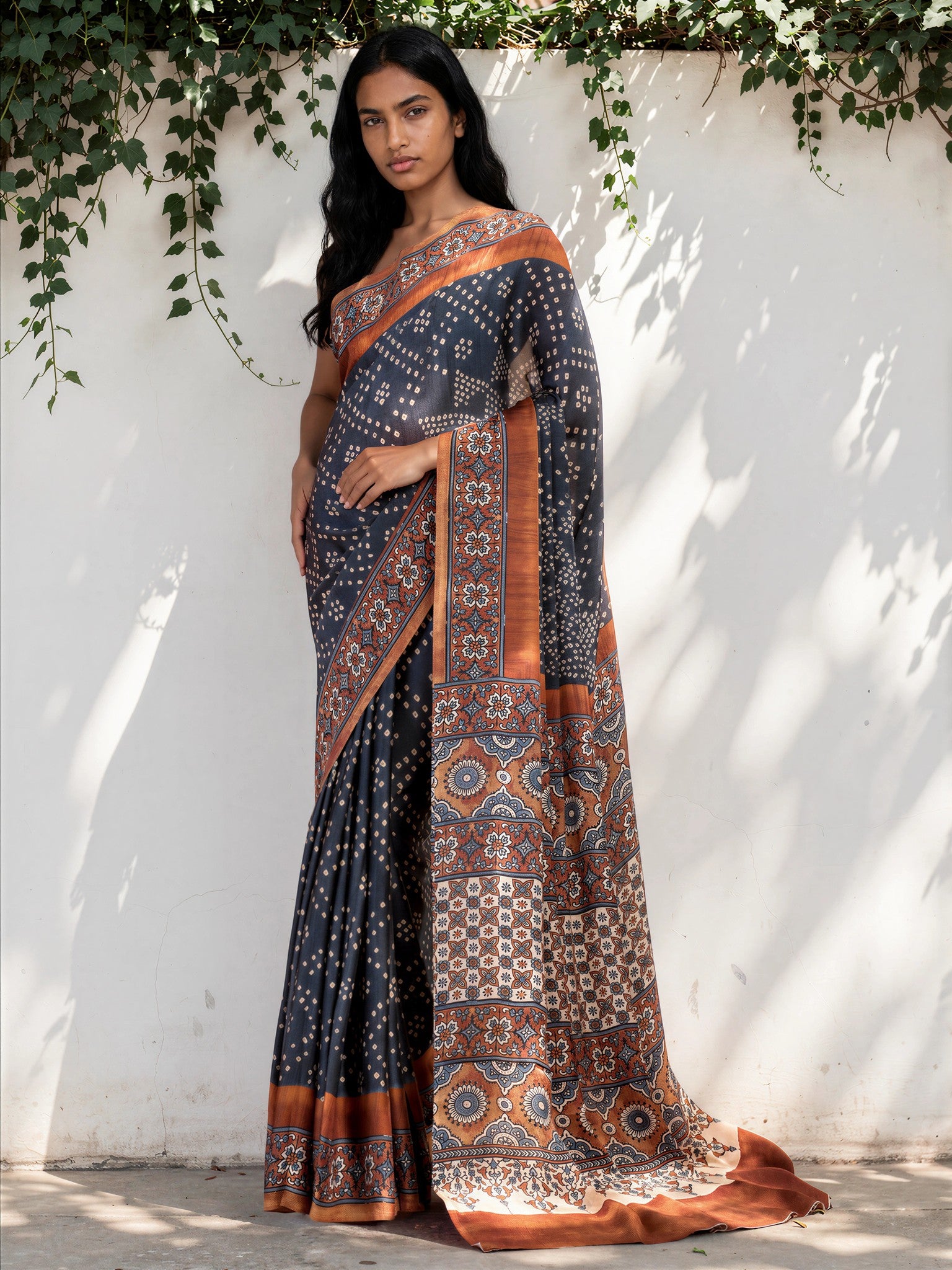 Plum Purple Ethnic Motif Satin Georgette Saree