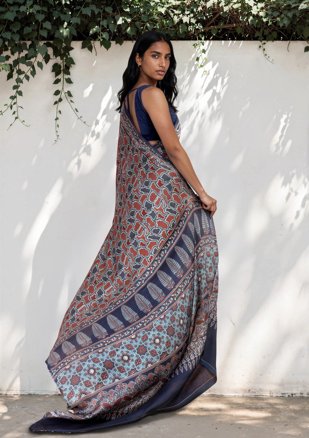 Muted Purple Ethnic Motif Satin Georgette Saree