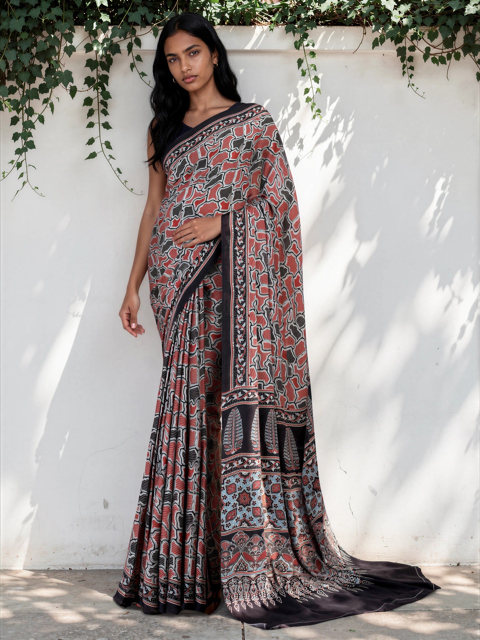 Sage Green Ethnic Motif Satin Georgette Saree